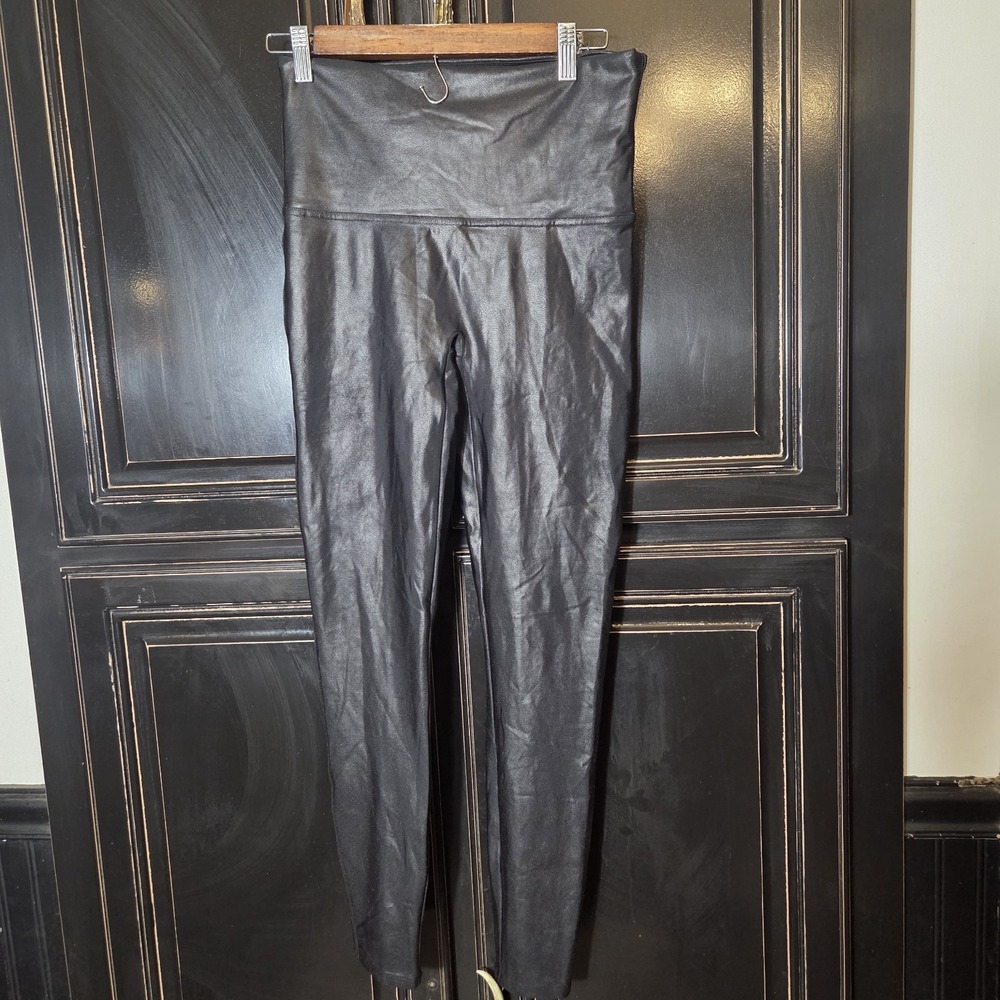 Spanx XL Black Shiny Leggings,  Casual, Fall, Faux Leather Look